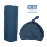 Hello World Swaddle & Hat Set - Navy