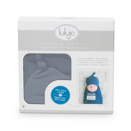 Hello World Swaddle & Hat Set - Navy