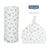 Hello World Set (Bamboo Hat + Swaddle blanket) - Blueberries