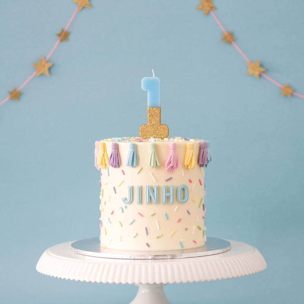 We Heart Birthday Glitter Number Candle Blue 1