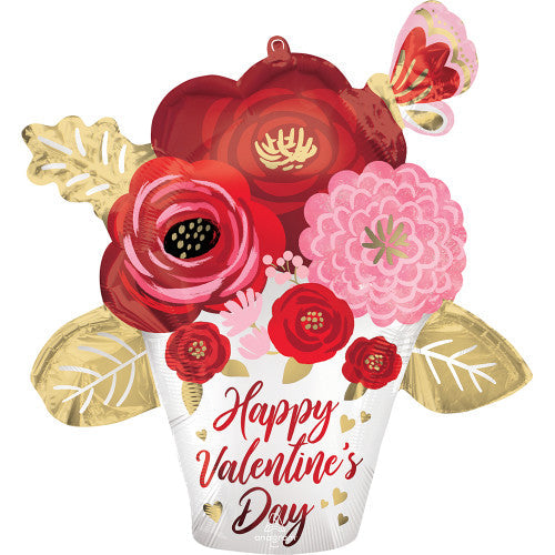 SuperShape Happy Valentine's Day Satin Painted Flowers Foil Balloon 26"