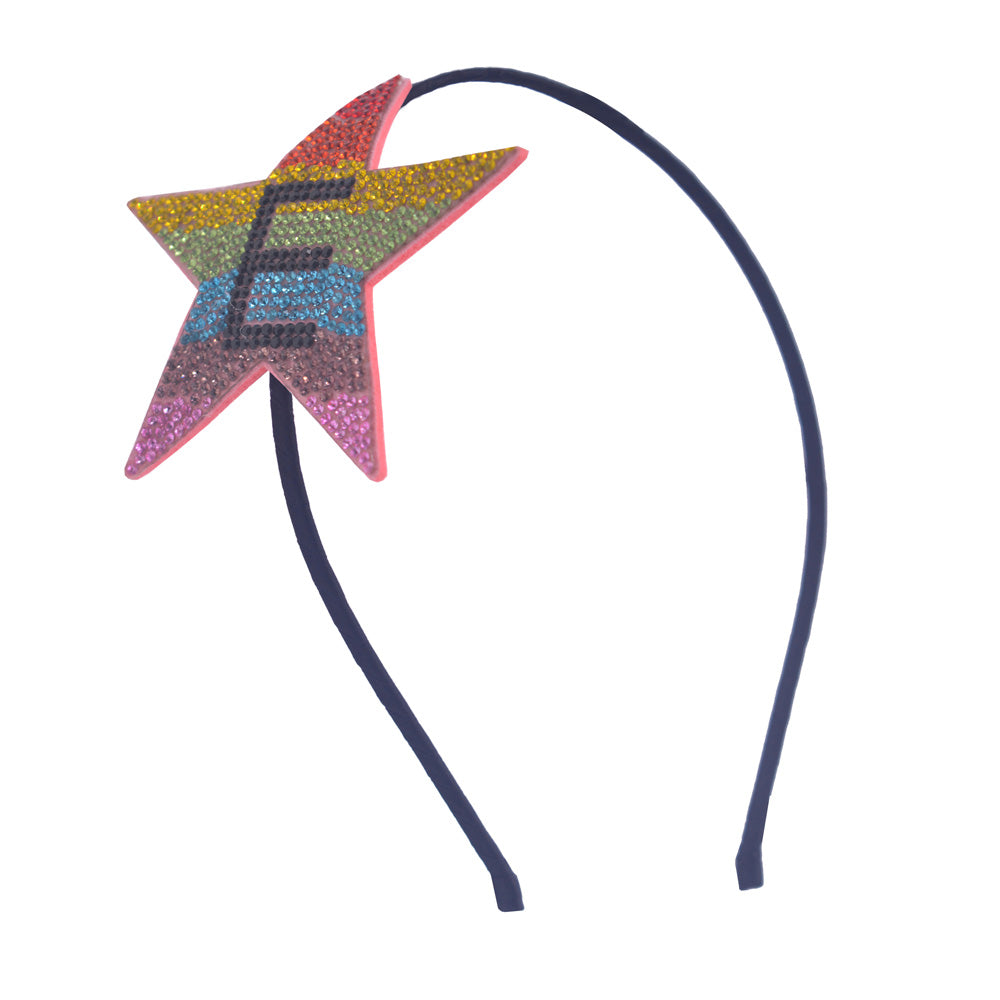 Crystallized Rainbow Star Initials Headband E