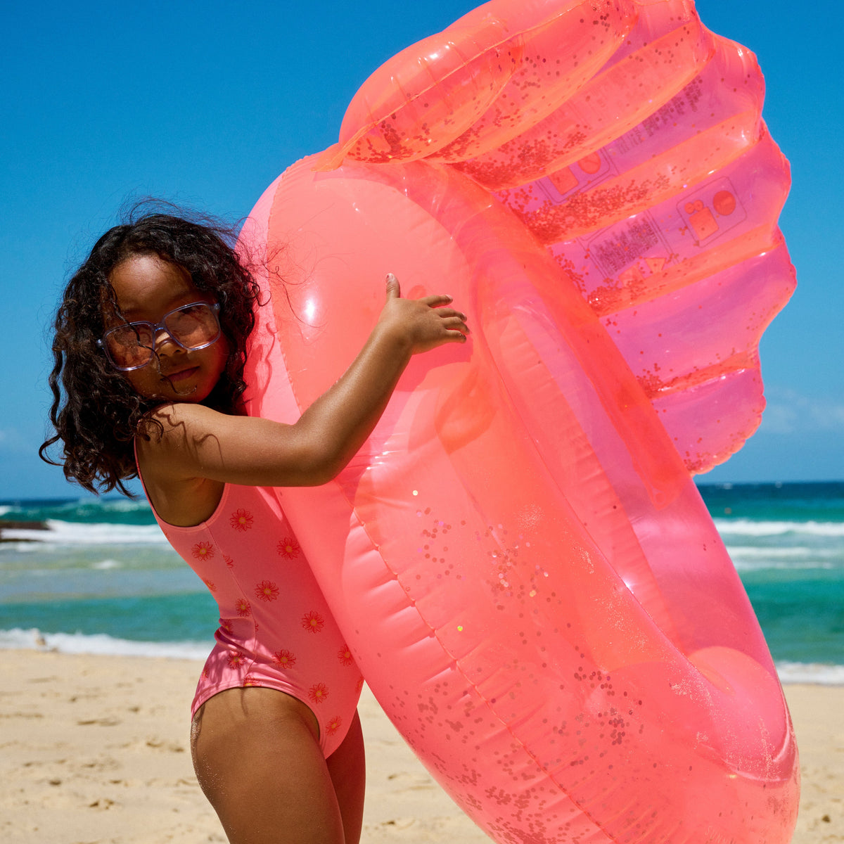 Luxe Pool Ring Shell Neon Coral