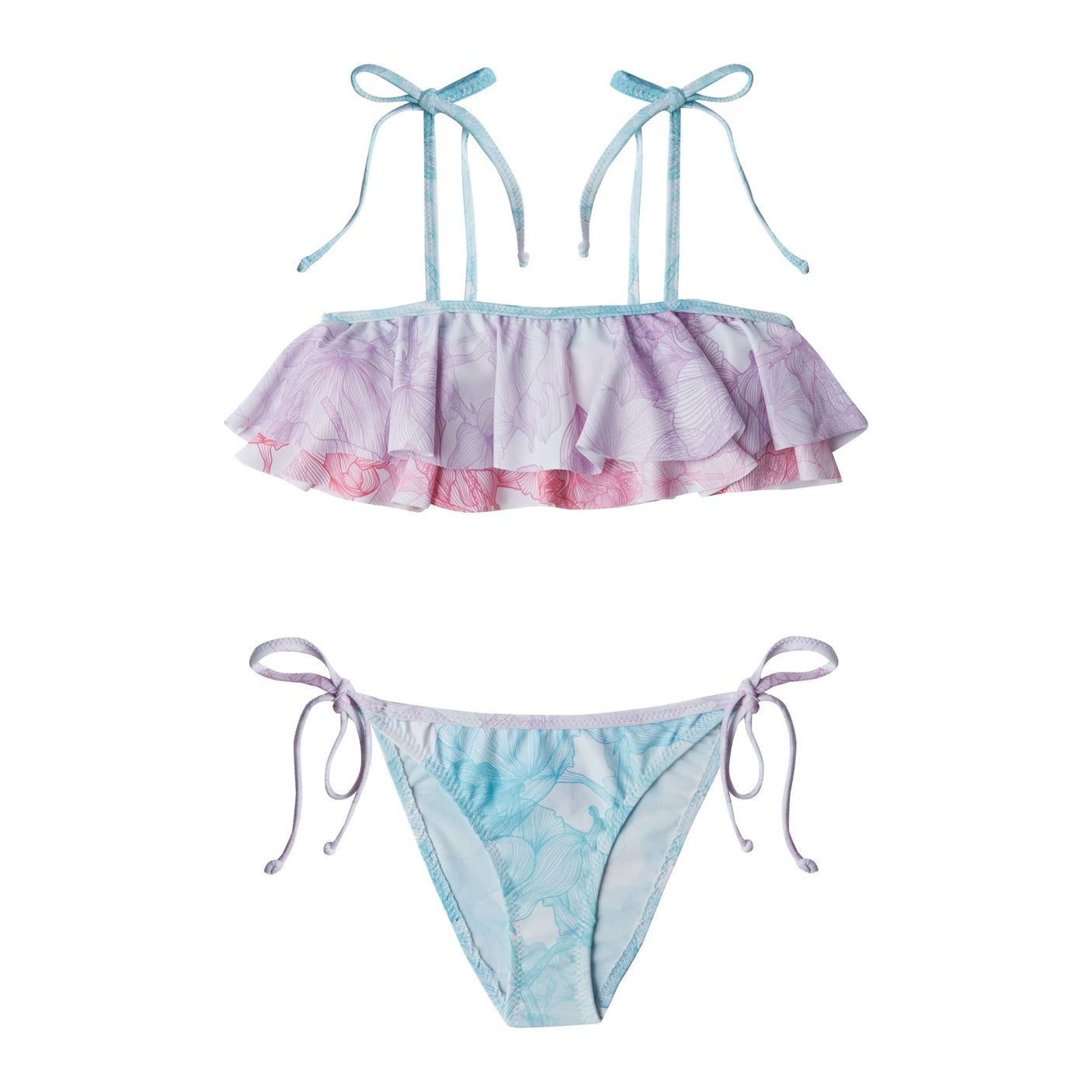 Double Ruffled Bikini - Mixed Flowers