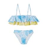 Double Ruffled Bikini - Flowers Blue