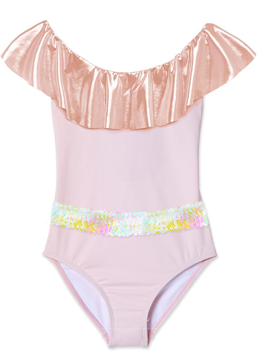 Rose Gold Ruffle Swimsuit with Sequin