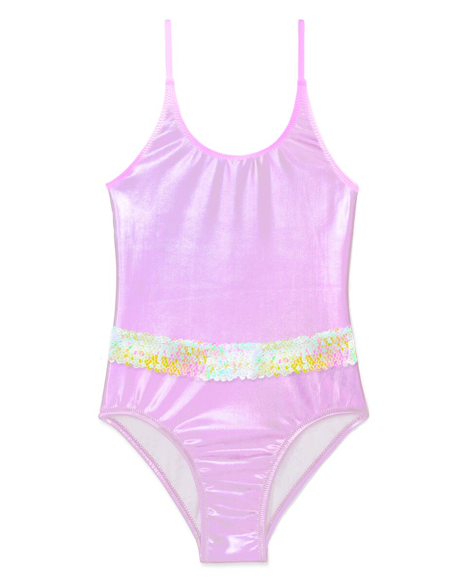 Metallic Pink Swimsuit with Sequin Belt