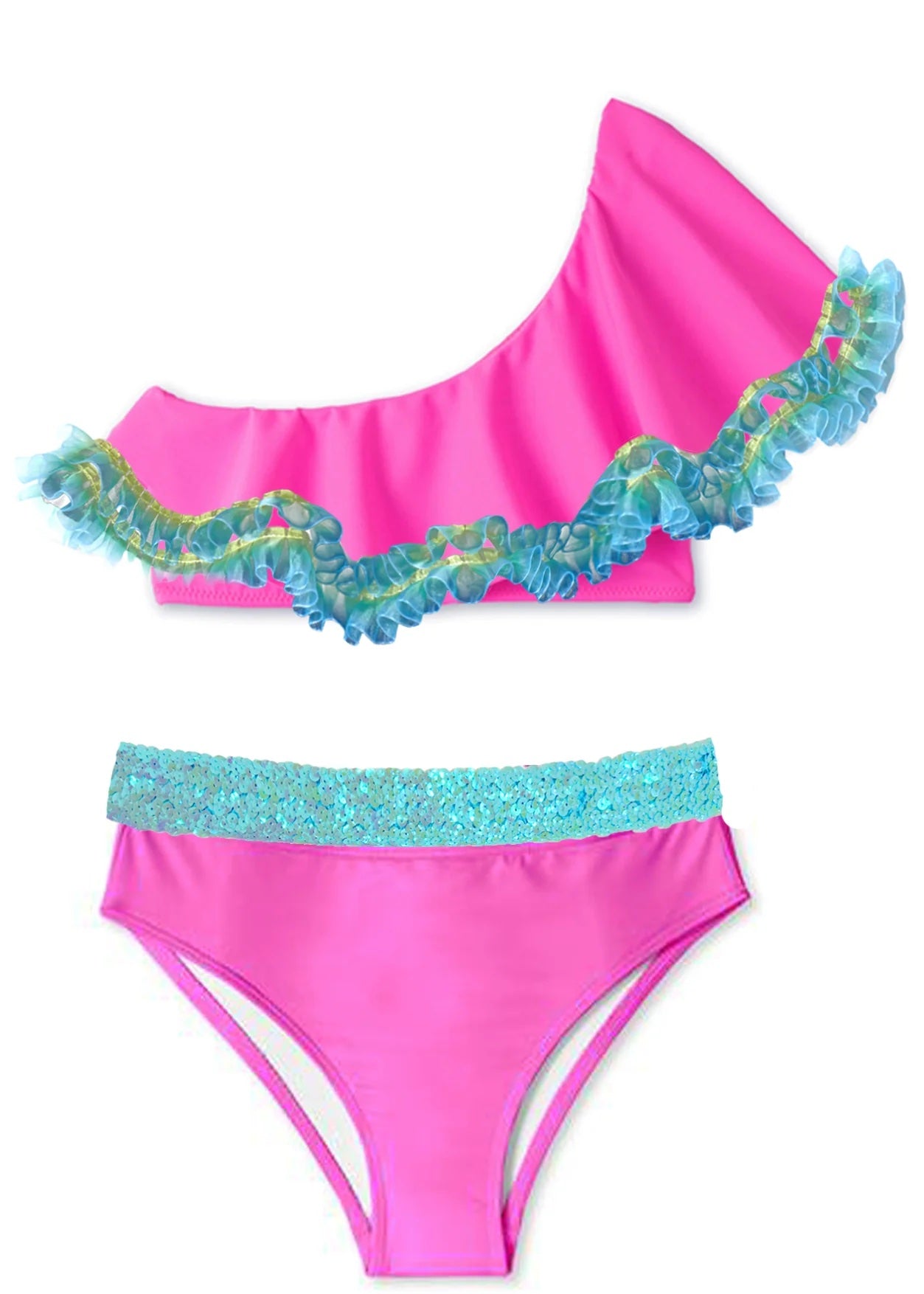SC1944 Stella Cove Neon Pink One Shoulder Bikini with