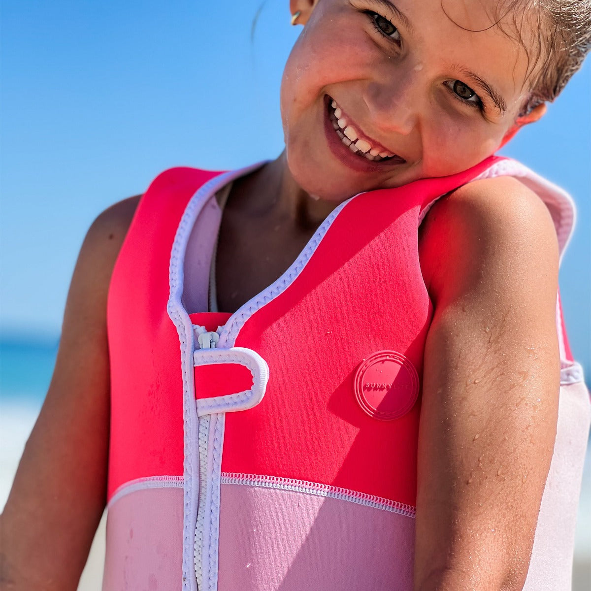 Melody the Mermaid Swim Vest Neon Strawberry