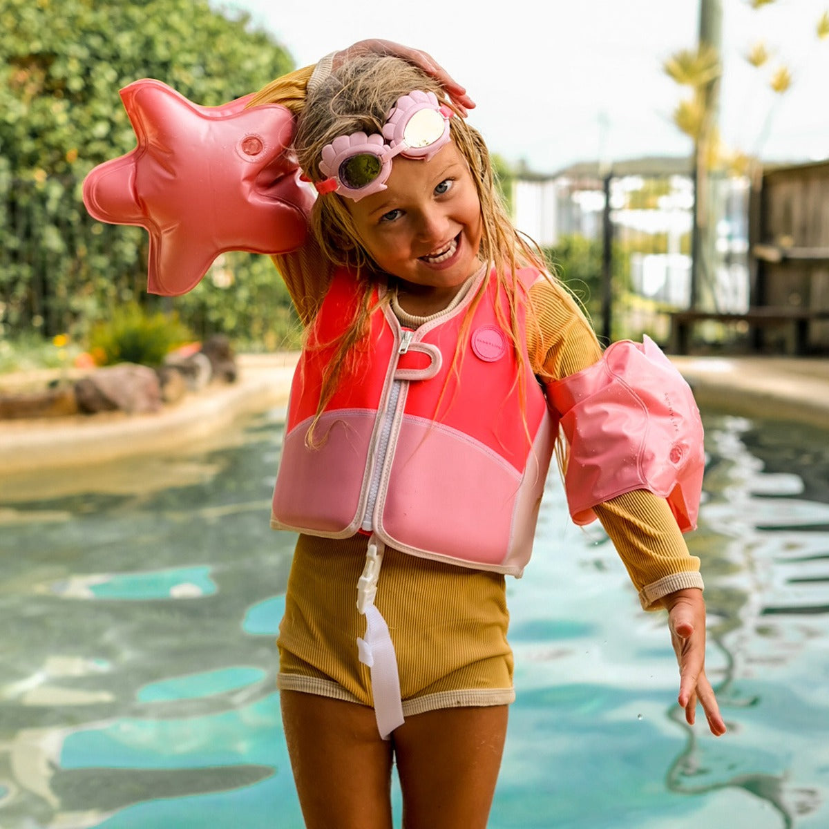 Melody the Mermaid Swim Vest Neon Strawberry