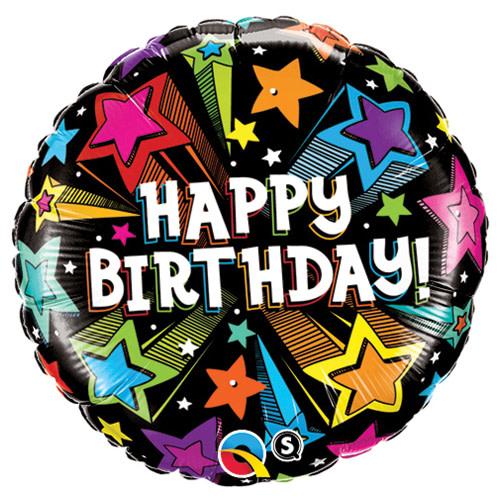 Colorful Shooting Stars Happy Birthday Foil Balloon 18"