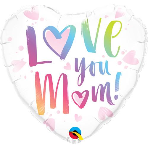 Love you Mom Heart Shaped Foil Balloon 18"