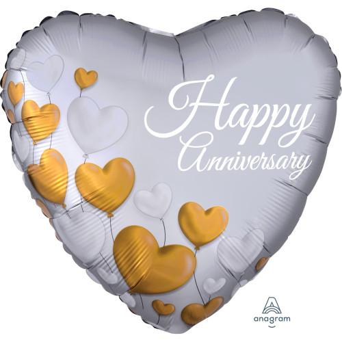 Anniversary Platinum Hearts Foil Balloon 18"