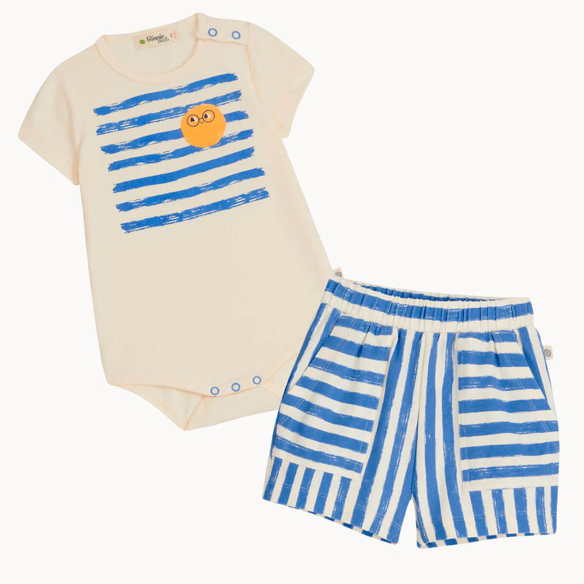 Creek And Coley Set - Blue Stripe Bodysuit And Shorts Set