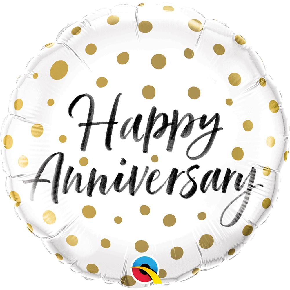 Happy Anniversary Gold Dots Foil Balloon 18"